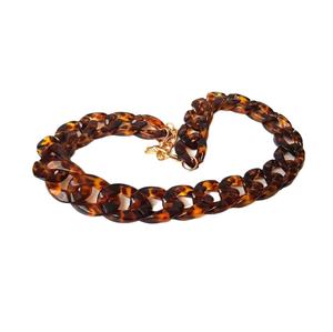 Trendy Tortoiseshell Resin Link <b>Chain</b> Necklace, Chunky Lightweight Acrylic Statement Jewelry for Womens <b>Fashion</b> and Casual Wear - Product Image 1
