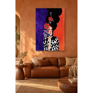 Fida Girl avec des fleurs rouges sur fond violet et orange, impression sur toile - Product Image 3