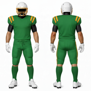Uniforme de football américain vert forêt professionnel : maillot d'équipe personnalisé avec des bandes athlétiques sur les épaules et pantalon avec poche rembourrée - Product Image 1