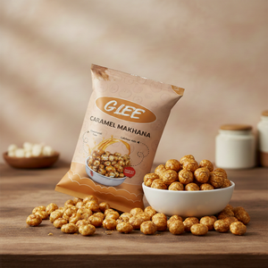 Makhana Fox Nuts au caramel, faible en gras, sans gluten, 50g, emballage sous atmosphère d'azote, collation sucrée grillée - Product Image 1