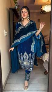 ชุดปาร์ตี้ดีไซเนอร์ดูดี-dupatta และเย็บด้านล่างอย่างเต็มที่ - Product Image 3