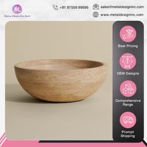 Cuenco de piedra de mármol travertino decorativo hecho a mano redondo de la más alta calidad estándar para decoración del hogar del vendedor indio - Product Image 2