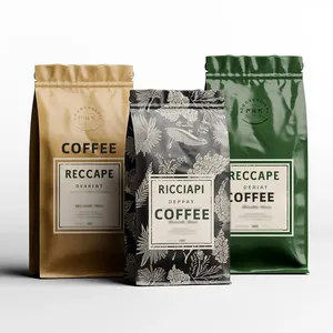 कस्टम लोगो मैट पुनर्नवीनीकरण कॉफी बैग आठ तरफ सील पीले भूरे 250g 500g 1000g 1 किलो व्यक्तिगत बड़े कैफे पैकेजिंग बैग - Product Image 4