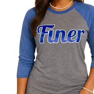 Grey Finer Baseball <b>Tee</b> Blue Sleeve Sorority Apparel Cotton Collegiate Greek Life Women Embroidered Casual Baseball <b>Shirt</b> - Product Image 5