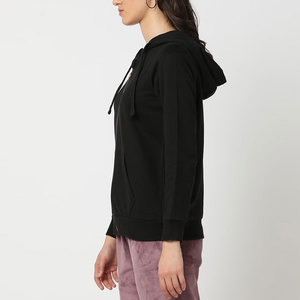 BIG TEN APPAREL Sweat-shirt à capuche zippé en coton noir pour femme, coupe classique, couleur unie, tricoté, manches longues, respirant, idéal pour l'automne - Product Image 2