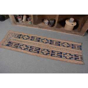 พรมขนแกะลายสี่เหลี่ยมสไตล์วินเทจสำหรับห้องนั่งเล่น1.7x5.7ft ลาเท็กซ์ดีไซน์แบบเย็บปะต่อสีส้มสีน้ำเงินสไตล์วินเทจ - Product Image 3