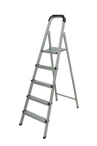 Échelle pliante moderne en alliage d'aluminium compacte, capacité de charge de 150 kg, double extension, verrouillage automatique, construction robuste pour un usage en appartement - Product Image 1