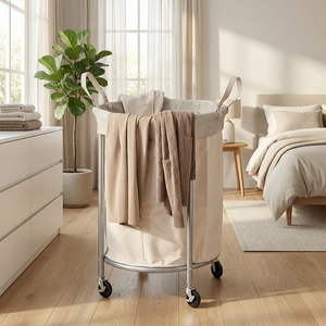 Minimalist Steel Laundry <b>Hamper</b> With Wheels Removable Liner <b>Large</b> Capacity Household Use - Product Image 3