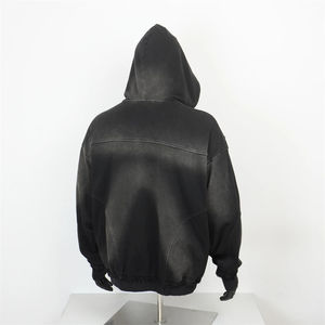 Sweat-shirt vintage personnalisé de haute qualité 100% coton, lavage à l'acide, épaules tombantes, double fermeture éclair, pour hommes - Product Image 2