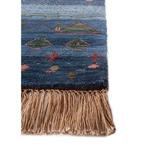 Tapis en laine et soie de bambou noué à la main à motif géométrique bleu Freedom Manchaha pour la décoration de la maison et du salon - Les-8269 - Product Image 4