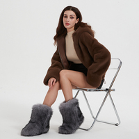 Bottes de neige mi-mollet en fausse fourrure de renard et raton laveur pour femme, confortables, à bout ouvert, talon plat, mode, vente en gros, collection Hiver 2025