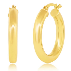 Plata de Ley. Pendientes de aro de 4MM chapados en oro 925 en tamaños de 20MM a 70MM - Product Image 1