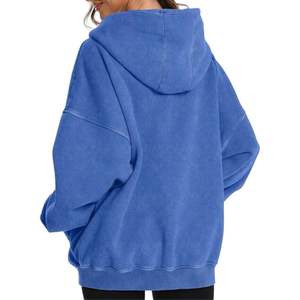 Sudadera con capucha de algodón 100% para mujer, diseño personalizado, hombro caído, lavado con ácido, peso pesado, bordado 3D, colocación frontal - Product Image 2