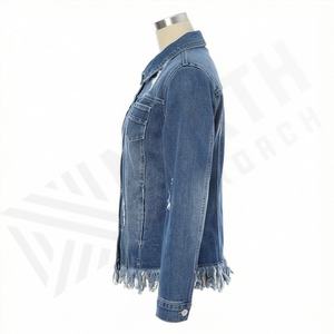 Chaqueta Vaquera Elegante para Mujer, Cuello Otoñal, Algodón Acabado, Impermeable, Holgada, Corta, con Cinturón, Cremallera, Estilo Urbano y Moderno - Product Image 3