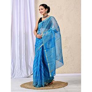 Sari en soie brodé et imprimé à la main Kota Doriya avec chemisier, style Bollywood doux pour le quotidien et les fêtes, matière épaisse - Product Image 5