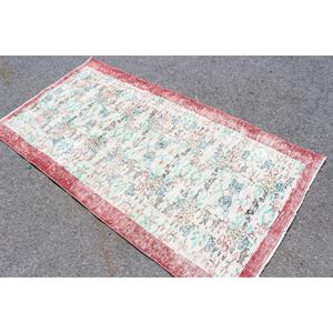 Alfombra Decorativa Vintage, Alfombra Turca de 3.4x6.5 pies, Alfombra Roja de Lana Sólida - Product Image 1