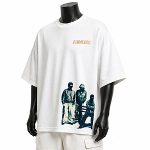 เสื้อยืดสตรีทแวร์สีขาวขนาดใหญ่พิเศษสำหรับผู้ชาย ผ้าฝ้าย พิมพ์ลายกราฟิก ทรงหลวม ไหล่ตก รับผลิตตามสั่ง ขายส่ง - Product Image 3