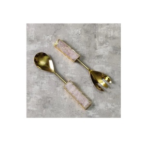 Ensemble de couverts de luxe en agate de 4 pièces avec pierre multicolore pour hôtel, ensemble de couverts de service à salade en acier inoxydable avec manche en agate - Product Image 3