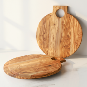 Tabla Redonda de Madera de Olivo con Asa, 28 cm, Tabla para Pizza y Charcutería para Comercio Minorista y Hostelería, Venta al por Mayor - Product Image 5