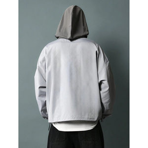 Veste coupe-vent personnalisée OEM avec logo pour homme, coupe classique, imperméable, respirante, en tissu nylon et toile avec capuche - Product Image 3