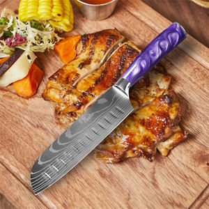 Venta al por mayor personalizado OEM ODM cubertería fábrica Damasco cuchillo de cocina con mango de resina púrpura Damasco cuchillo de acero cuchillos de cocina - Product Image 1