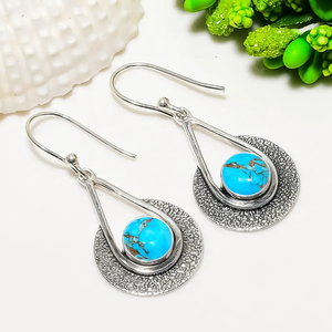 Pendientes de Plata de Ley 925 de alta calidad para mujer, cobre azul, turquesa, piedra preciosa hecha a mano, colgante, regalo de fiesta para Cristiano - Product Image 2