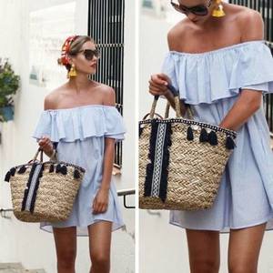 Nouvelle collection d'herbe de carex raffinée du Vietnam tissée à la main magnifiquement combinée motifs de fils délicats fermeture ouverte deux poignées - Product Image 5