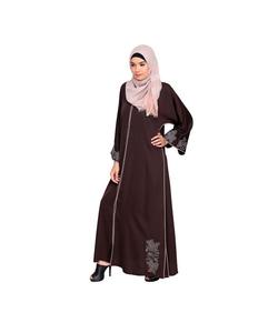 Abito musulmano moderno Casual stile Dubai ricamato floreale <span class=keywords><strong>in</strong></span> lino modesto Abaya aperto Plus Size - Product Image 3