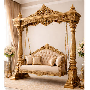 Jhula traditionnelle dorée vintage, balançoire d'intérieur détachable, en bois de teck indien massif sculpté de qualité supérieure, pour manoir de luxe - Product Image 1
