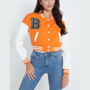 Mode Baseball Automne Varsity Veste Pour Femmes Personnalisé Chenille Patchwork Respirant Crop Top Vestes Manteaux Varsity Bomber Jacket - Product Image 3