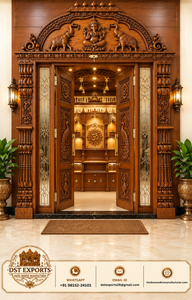 Porte de salle de prière en teck de style sud-indien, porte de temple en bois sculpté de luxe avec motif paon, pour la communauté tamilienne aux États-Unis - Product Image 2