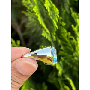 925 <b>Silver</b> Trillion Blue Topaz <b>Ring</b> Rhodium Plated with Romantic Ovular <b>Garnet</b> and Turquoise for Everyday Wear - Product Image 5