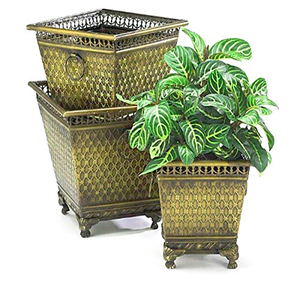 Maceta de metal para decoración de hogar y jardín de fabricante al por mayor a bajo precio S/3 Maceta de metal de hierro pintado con diseño de cubo antiguo - Product Image 1