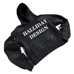 Oem Splash Imprimé Heavyweight 100% Cotton Pullover Hoodies Men Custom Vintage Washed Sun Faded Gems Rhinestone Hoodie - Product Image 4