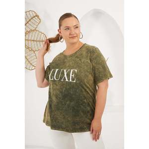 RMG Plus Size Piece Dyed 100% Cotton Casual T-shirt for Women, Comfortable Khaki Short Sleeve Top - Product Image 3