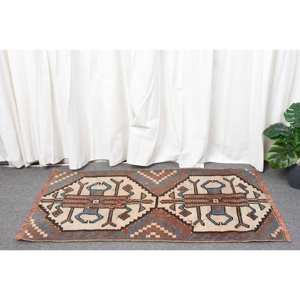 Alfombra Kilim turca Vintage de 180cm X 360cm en yute de lana Beige marrón, respaldo de látex 3D para patrón de retazos Rectangular de entrada - Product Image 1