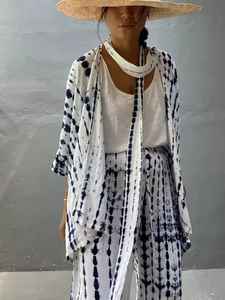 Kimono Tie-Dye para mujer, vestido playero de media manga, para vacaciones de verano - Product Image 6