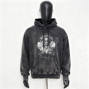 Sudadera con Capucha Extra Grande de Estilo Vintage Lavada, de Algodón Grueso, con Estampado de Punto de Cruz, Modelo 2026 OEM HSI - Product Image 4