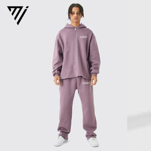 Conjunto Deportivo de Dos Piezas Extra Grande con Apliques Personalizados Bordados, Hombros Caídos, Dobladillo Abierto y Sudadera con Doble Cremallera - Product Image 1