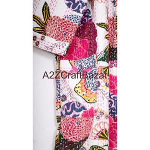Bata Kimono de Algodón 100% de Primera Calidad, Color Blanco, Estilo Kantha, para Mujer, de la India - Product Image 2