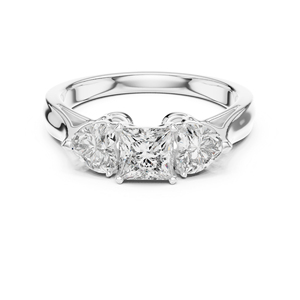 Bague à clous en or blanc 14 carats avec diamant de laboratoire princesse et cœur |   Bague d'anniversaire |   Nouveau diamant cultivé - Product Image 1