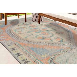 Alfombra Turca Oushak Floral: Alfombra Azul Estilo Antiguo, Alfombra Estampada, Alfombra Suave con Pelo Largo - Product Image 2