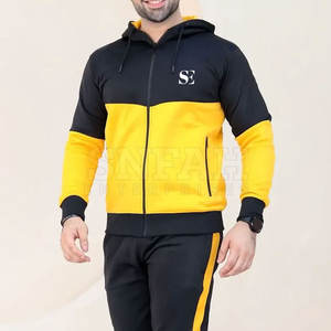 Survêtement décontracté de haute qualité pour hommes, 100% coton, avec fermeture à cordon de serrage, 2 pièces, jaune et noir, pour l'entraînement d'hiver et le jogging. - Product Image 4