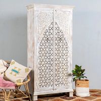 Armoire à deux portes en bois de manguier massif indien, finition antique vieillie, bibliothèque, meuble de rangement pour cuisine et salle à manger, mobilier de maison