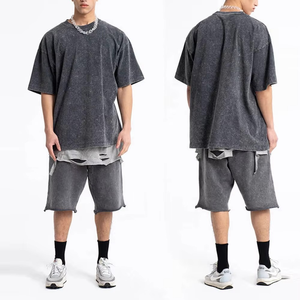 Custom Mens Vintage Washed Acid Wash Sweat Shorts Camisetas y pantalones cortos Conjunto para los hombres personalizados camiseta conjunto - Product Image 5