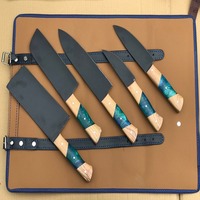 Set pisau dapur untuk penggunaan profesional, Set pisau dapur untuk penggunaan profesional-tepi tajam-Set 5 buah-tas kulit buatan tangan-baja Damaskus
