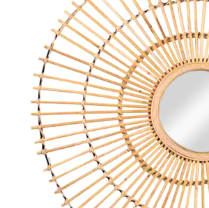 Espejo de ratán redondo de alta calidad hecho a mano con diseño de dibujos animados, artesanía de madera elegante para decoración de pared - Product Image 3