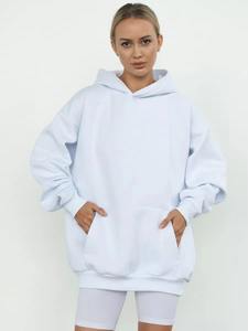 Sweat à capuche court avec logo personnalisé pour femmes Ensemble 2 pièces à épaules tombantes Pantalon de jogging Sweat-shirt vierge surdimensionné brodé solide - Product Image 4