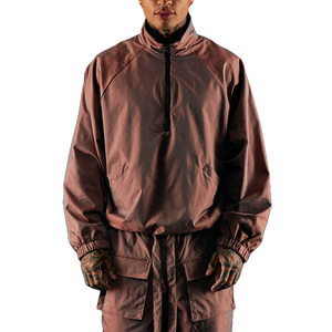 High Quality Oversized <b>Pocket</b> Long Sleeve Half <b>Zip</b> Sweatshirt Nylon Brown Polyester <b>Man</b> Tracksuit <b>Shorts</b> Set - Product Image 4