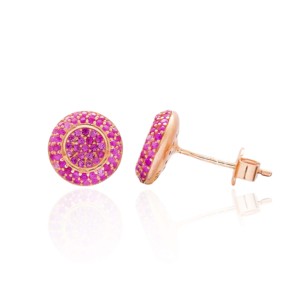 Zircon Ruby Stone Round Design Stud <b>Earrings</b> Turkish Wholesale Handmade 925 Sterling Silver Jewelry - Product Image 1